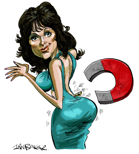 Cartoon: Miss Caruso (medium) by Ian Baker tagged 007,james,bond,miss,caruso,live,and,let,die,film,madeline,smith,spies,seventies,caricature,dress,magnet,girl