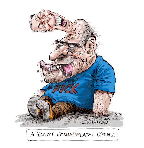 Cartoon: Nigel Farage (medium) by Ian Baker tagged nigel,farage,politician,xenophobialitics,brexit,reform,party,racism,far,right,bigot,xenophobia,ian,baker,cartoon,caricature,satire,parody,spoof,knob,head,dick,parliament,election,polling,poll