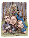 Cartoon: The Blair Witch Project (small) by Ian Baker tagged the,blair,witch,project,horror,scary,woods,camping,found,footage,halloween,joshua,leonard,michael,williams,heather,donahue,sanchez,myrick,viral,spooky