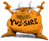 Cartoon: Yus - Sire (small) by Ian Baker tagged yus,sire,character,cartoon,monster,creature,ian,baker,caricature,spoof,parody,horror,teeth,horns,pointing,devil