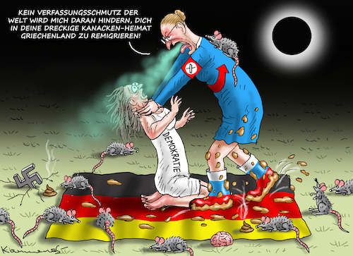 Cartoon: AGGRESSIVE NAZISCHLAMPE WEIDEL (medium) by marian kamensky tagged bundesverfassungsgerichtschutz,höcke,afd,faschismus,bundesverfassungsgerichtschutz,höcke,afd,faschismus