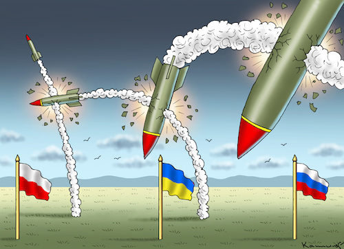 Cartoon: ANTIRAKETEN-CHAOS IN POL (medium) by marian kamensky tagged raketeneinschlag,in,polen,raketeneinschlag,in,polen