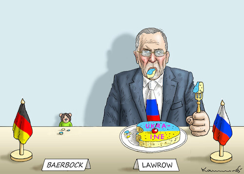 Cartoon: BAERBOCK TRIFFT LAWROW (medium) by marian kamensky tagged putins,bescherung,ukraine,provokation,baerbock,lawrow,nato,osterweiterung,putins,bescherung,ukraine,provokation,baerbock,lawrow,nato,osterweiterung
