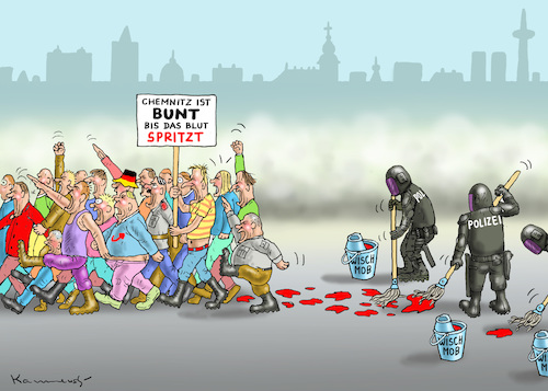 Cartoon: BUNTSPRITZIGES CHEMNITZT (medium) by marian kamensky tagged chemnitz,lynchjustiz,rchtsradikale,proteste,sachsen,chemnitz,lynchjustiz,rchtsradikale,proteste,sachsen
