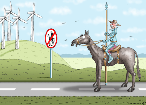 Cartoon: DON QUIJOTE 2022 (medium) by marian kamensky tagged windkraft,energie,ökologie,windkraft,energie,ökologie