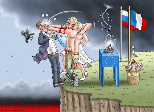 Cartoon: EU-WAHLEN MIT MACRON UND LE PEN (medium) by marian kamensky tagged eu,wahlen,mit,macron,und,le,pen,putin,eu,wahlen,mit,macron,und,le,pen,putin