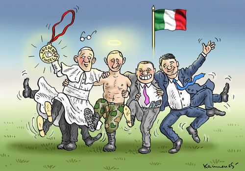 Cartoon: FRIEDENSENGEL PUTIN IN ITALIEN (medium) by marian kamensky tagged putin,expo,2015,renzi,papst,friedensengel,putin,expo,2015,renzi,papst,friedensengel