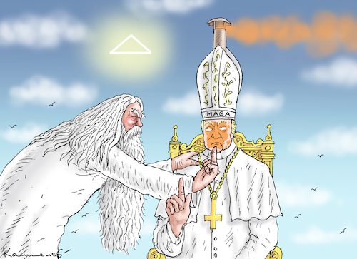 Cartoon: HABEMUS MAGA (medium) by marian kamensky tagged musk,trump,zuckerberg,bezos,felon,and,elon,in,panama,zölle,diktator,selenskyj,putin,ukraine,usa,china,habemus,papa,handelskrieg,musk,trump,zuckerberg,bezos,felon,and,elon,in,panama,zölle,diktator,selenskyj,putin,ukraine,usa,china,habemus,papa,handelskrieg