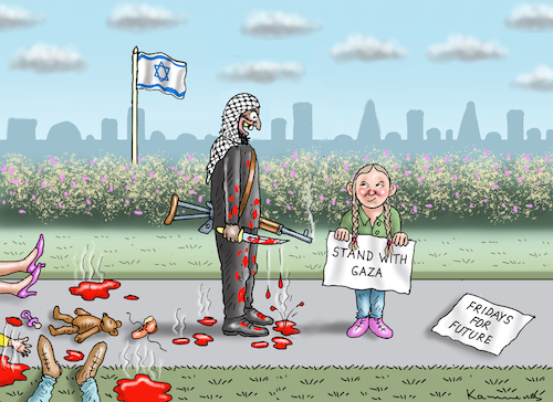 Cartoon: HAMAS FOR FUTURE (medium) by marian kamensky tagged greta,thunberg,hamas,israel,gaza,greta,thunberg,hamas,israel,gaza