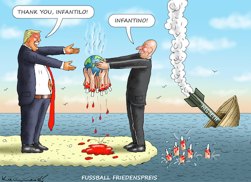 Cartoon: INFANTILER FUSSBALL FRIEDENSPREI (medium) by marian kamensky tagged infantiler,fussball,friedenspreis,trump,infantino,infantiler,fussball,friedenspreis,trump,infantino