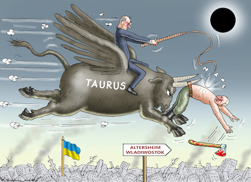 Cartoon: KEIN VALIUM-KANZLER MERZ (medium) by marian kamensky tagged merz,ukraine,putin,taurus,merz,ukraine,putin,taurus