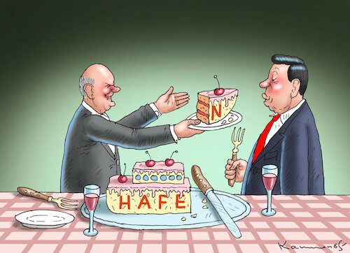 Cartoon: KOMPROMISSKUCHEN (medium) by marian kamensky tagged scholz,hamburger,hafen,china,investition,scholz,hamburger,hafen,china,investition