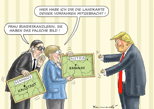 Cartoon: MERKEL BESCHENKT TRUMP (medium) by marian kamensky tagged merkel,beschenkt,trump,merkel,beschenkt,trump