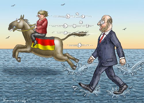 Cartoon: MERKEL VERSUS SCHULZ (medium) by marian kamensky tagged merkel,versus,schulz,wahlkampf,2017,merkel,versus,schulz,wahlkampf,2017