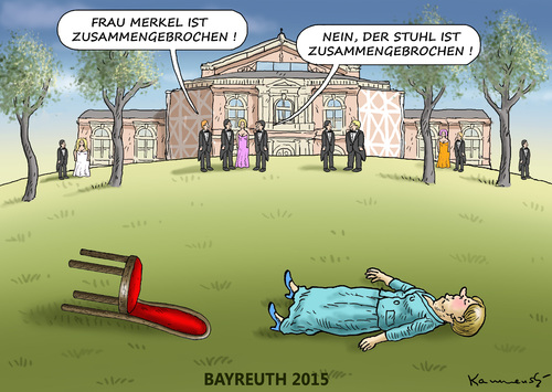 Cartoon: MERKELS ZUSAMMENBRUCH (medium) by marian kamensky tagged bayreuth,merkel,zusammenbruch,wagner,bayreuth,merkel,zusammenbruch,wagner