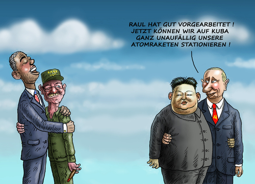 Cartoon: NAIVER OBAMA (medium) by marian kamensky tagged obama,castro,cuba,embargo,putin,diktatoren,obama,castro,cuba,embargo,putin,diktatoren