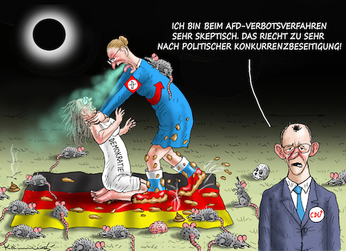 Cartoon: POLITISCHE KONKURRENZ (medium) by marian kamensky tagged afd,ist,die,stätkste,kraft,merz,weidel,faschismus,afd,ist,die,stätkste,kraft,merz,weidel,faschismus