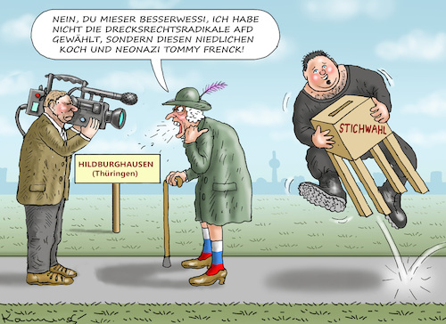 Cartoon: NIEDLICHER NEONAZI TOMMY FRENCK (medium) by marian kamensky tagged wahlen,in,thüringen,wahlen,in,thüringen