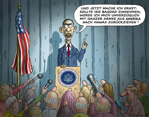 Cartoon: Obama macht ernst (medium) by marian kamensky tagged bagdad,isis,obama,truppenabzug,irak,krieg,bagdad,isis,obama,truppenabzug,irak,krieg