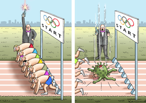 Cartoon: OLYMPIA-LAUF (medium) by marian kamensky tagged olympische,spiele,in,tokio,olympische,spiele,in,tokio