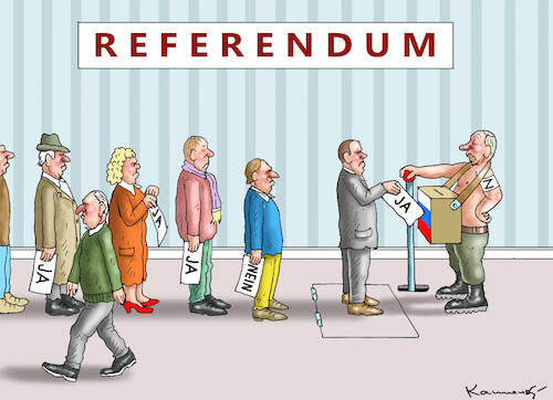 Cartoon: REFERENDUM (medium) by marian kamensky tagged putins,referendum,luhansk,donezk,putins,referendum,luhansk,donezk