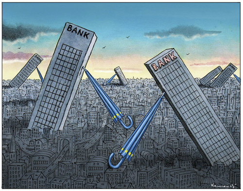 Cartoon: Rettungsschirme (medium) by marian kamensky tagged spanien,banken,merkel,euroschirm,eurokride,spanien,merkel,euroschirm