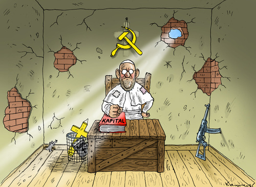 Cartoon: Revolutionär Franzl (medium) by marian kamensky tagged papst,franciskus,vatikan,katholische,kirche,kapitalismus,papst,franciskus,vatikan,katholische,kirche,kapitalismus