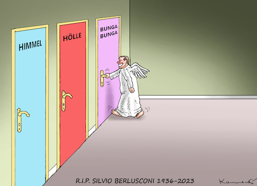 Cartoon: RIP SILVIO BERLUSCONI (medium) by marian kamensky tagged rip,silvio,berlusconi,rip,silvio,berlusconi