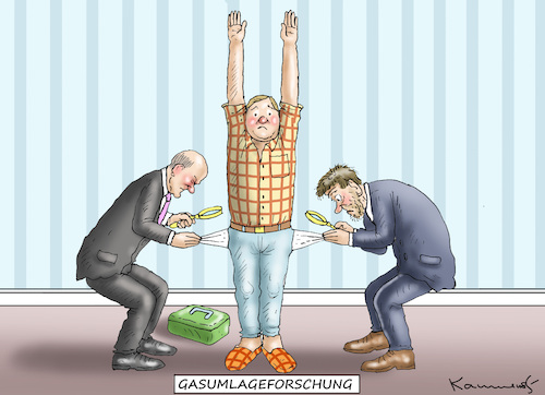 Cartoon: SCHOLZ HABECK GASUMLAGEFORSCHUN (medium) by marian kamensky tagged gasumlage,gasumlage