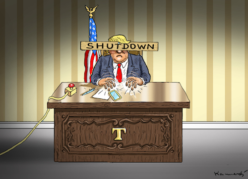 Cartoon: SHUTDOWN OF TRUMP (medium) by marian kamensky tagged shutdown,of,trump,shutdown,of,trump