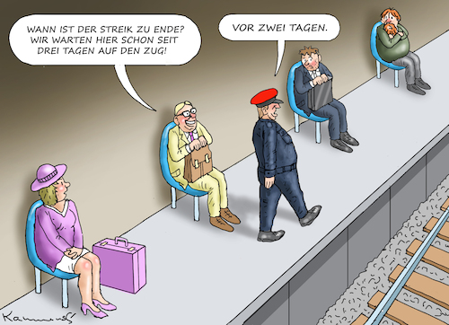 Cartoon: STREIKENDE IN SICHT (medium) by marian kamensky tagged poststreik,deutschland,bahnstreik,poststreik,deutschland,bahnstreik