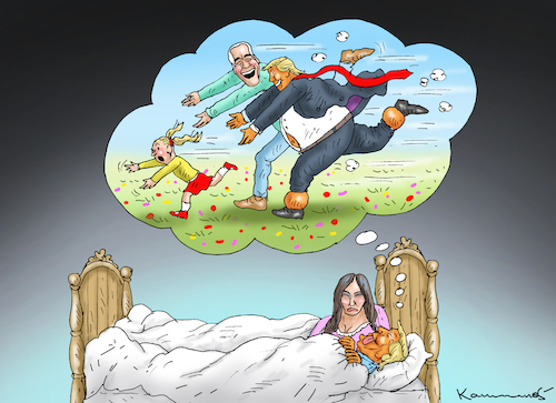 Cartoon: SÜSSE NOSTALGIETRÄUME (medium) by marian kamensky tagged hilfsbereite,justizministerin,bondi,epstein,akte,hilfsbereite,justizministerin,bondi,epstein,akte