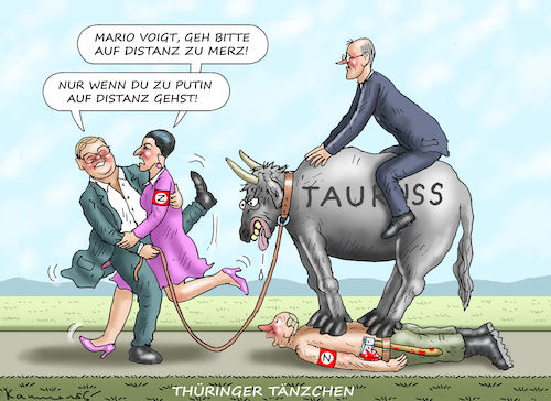 Cartoon: THÜRINGER TÄNZCHEN (medium) by marian kamensky tagged thüringer,tänzchen,voigt,merz,wagenknecht,thüringer,tänzchen,voigt,merz,wagenknecht