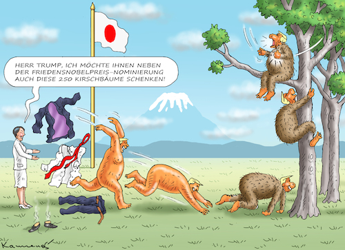 TRUMP BESUCHT JAPAN (medium) Cartoon: TRUMP BESUCHT JAPAN (medium) by marian kamensky tagged trump,besucht,japan,trump,besucht,japan