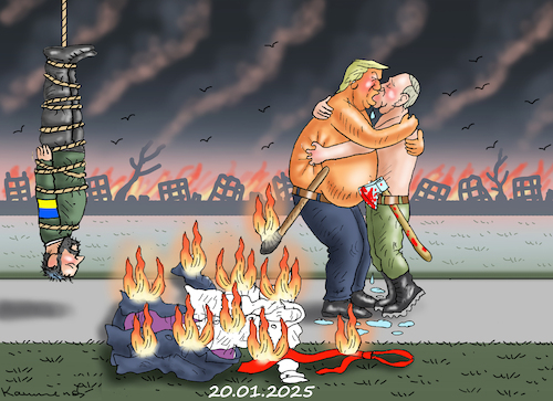 Cartoon: TRUMP BRENNT DURCH AM 20.01.2025 (medium) by marian kamensky tagged trump,und,der,hurrikan,milton,us,wahlen,kopf,an,rennen,kamala,harris,putin,inauguration,trump,und,der,hurrikan,milton,us,wahlen,kopf,an,rennen,kamala,harris,putin,inauguration