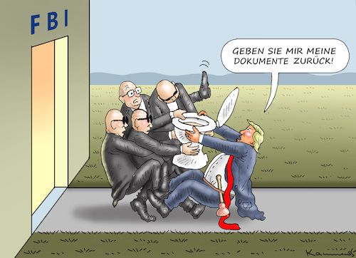 Cartoon: TRUMP WILL DOKUMENTE ZURÜCK (medium) by marian kamensky tagged trump,will,dokumente,zurück,fbi,trump,will,dokumente,zurück,fbi