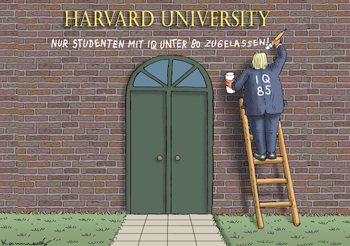 Cartoon: TRUMPS HARVARD-REGELUNG (medium) by marian kamensky tagged musk,trump,zuckerberg,bezos,felon,and,elon,in,panama,zölle,diktator,selenskyj,putin,ukraine,usa,china,harvard,iniversity,handelskrieg,musk,trump,zuckerberg,bezos,felon,and,elon,in,panama,zölle,diktator,selenskyj,putin,ukraine,usa,china,harvard,iniversity,handelskrieg