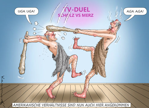 Cartoon: TV-DUELL SCHOLZ VS MERZ (medium) by marian kamensky tagged tv,duell,scholz,vs,merz,tv,duell,scholz,vs,merz