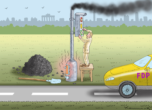 Cartoon: VERLINDNERUNG DES ABENDLANDES (medium) by marian kamensky tagged fdp,grüne,autobahnbau,fdp,grüne,autobahnbau