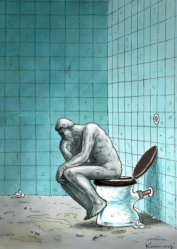 Cartoon: WC Thinker (medium) by marian kamensky tagged rodin,denker,thinker,rodin,denker,thinker,psyche,philosophie,toilette,wc,bad,mann,männer