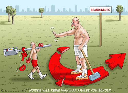 Cartoon: WOIDKE SPD LEHNT SCHOLZ AB (medium) by marian kamensky tagged woidke,spd,lehnt,scholz,ab,brandenburg,wahlen,woidke,spd,lehnt,scholz,ab,brandenburg,wahlen