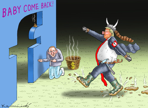 Cartoon: ZUCKERBERG WANTS TRUMP BACK (medium) by marian kamensky tagged zuckerberg,wants,trump,back,facebook,meta,zuckerberk,wants,trump,back,facebook,meta