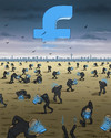 Cartoon: Blue World of Facebook (small) by marian kamensky tagged facebook,soziale,netztwerke,internet,zuckerberg,erstre,hilfe,abhämgigkeit,drogen