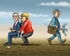 Cartoon: Merkel hält De Maiziere fest (small) by marian kamensky tagged thomas,de,maiziere,kollisionsschutz,drohne,bundeswehr,verteidigundsministerium,rücktritt,angela,merkel