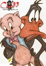 Cartoon: Daffy Duck and Porky Pig (small) by corabiapiratilorgmailcom tagged caricaturi,desene,portrete,corabia,piratilor