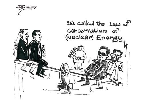 Cartoon: Conservation of Nuclear Energy (medium) by Thommy tagged usa,russia,nuclear,arms,treaty