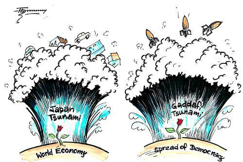 Cartoon: The Tsunamies (medium) by Thommy tagged japan,and,libiya,tsunamies