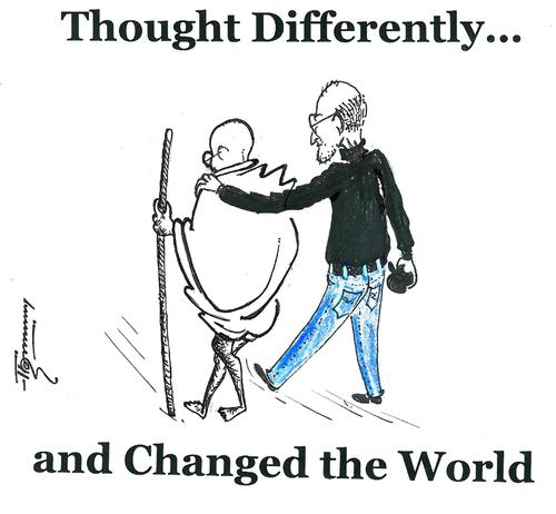 Cartoon: Thought Differently (medium) by Thommy tagged steve,jobs,mahatma,gandhi