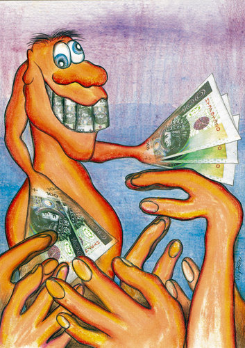 Cartoon: Money6 (medium) by Krzyskow tagged money,tiere,sport,portrait,politics,obama,music,mann,man,love,line,illustration,girl,frau,design,comic,character,caricature,art,animals
