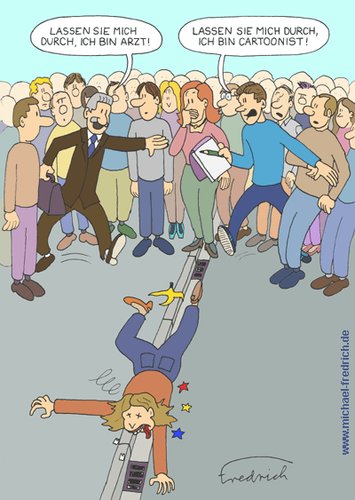 Cartoon: Lassen Sie mich durch (medium) by Fredrich tagged arzt,doktor,doctor,cartoonist,bananenschale,banana,peel,mean,gemein